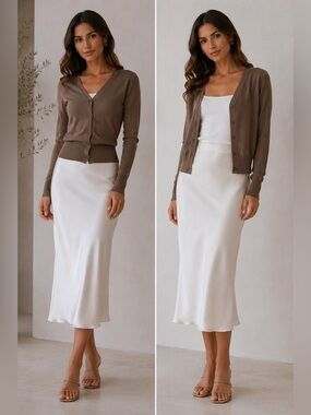 Avant Premier Knit Cardigan V-Neck Basic Classic Button 8% Angora 55% Cotton